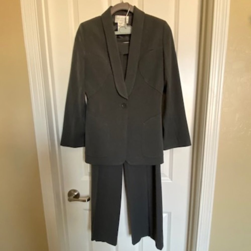 Max Studio Two Piece Pant Suit Charcoal/Stripes  4